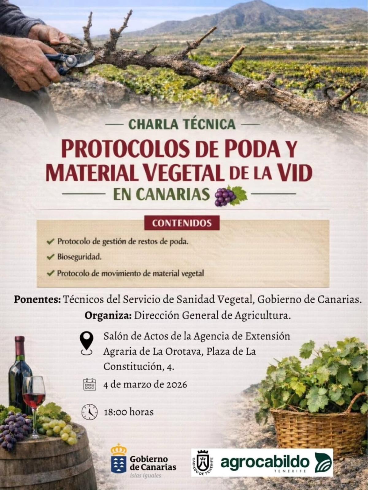 Charla técnica Protocolos de poda y material vegetal de la vid en Canarias