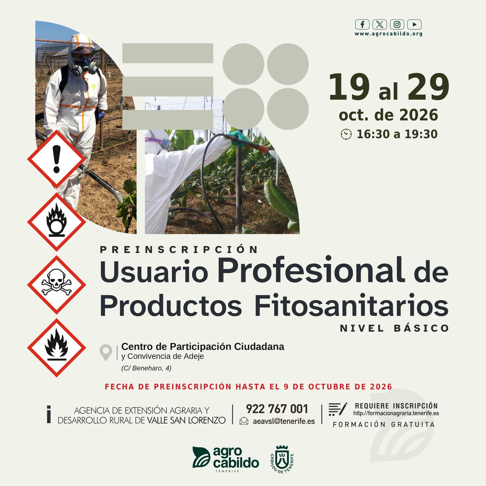 PREINSCRIPCIÓN Curso Usuario profesional de productos fitosanitarios. Nivel básico